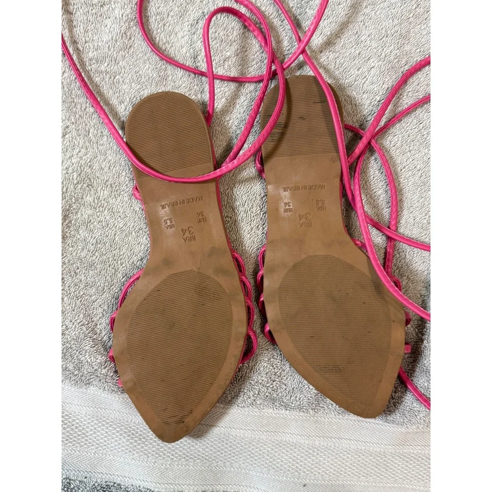 juliana amaral size 5.5 women pink strappy sandals pointed toe ankle tie leather